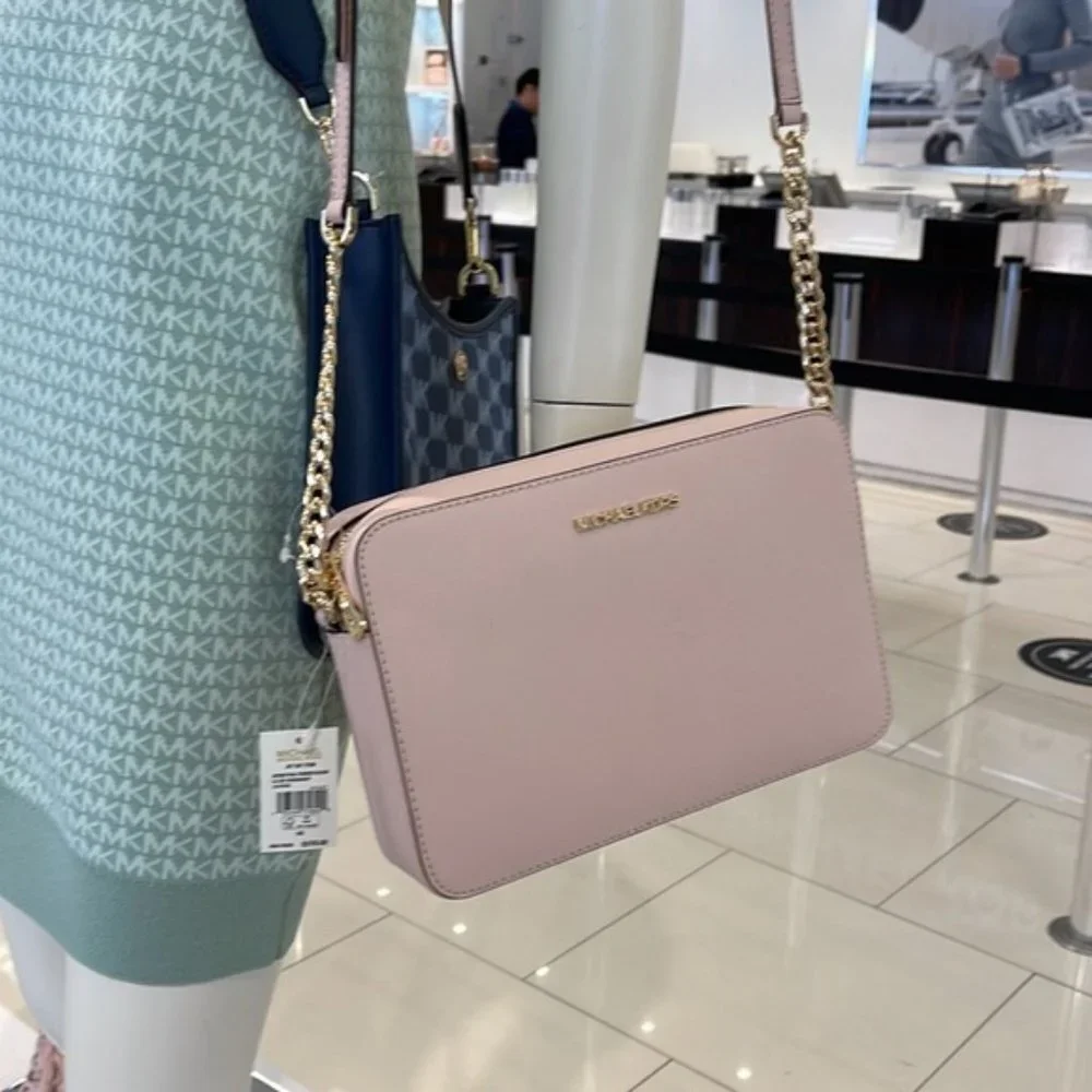 Michael Kors Jet Set Item Large East West Zip Crossbody Leather Powder Blush